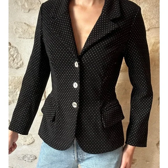 🇫🇷 Plein Sud Vintage 90’s Black and White Polka Dot Blazer - Picture 6 of 8